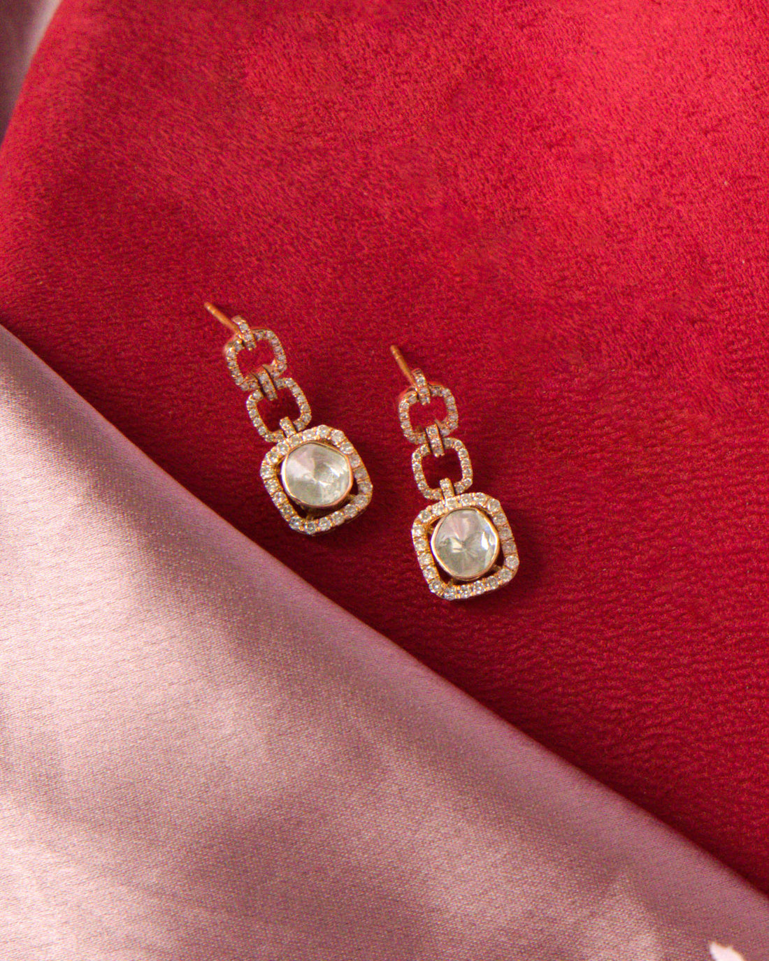 Reshma Polki And Diamond Long Earrings