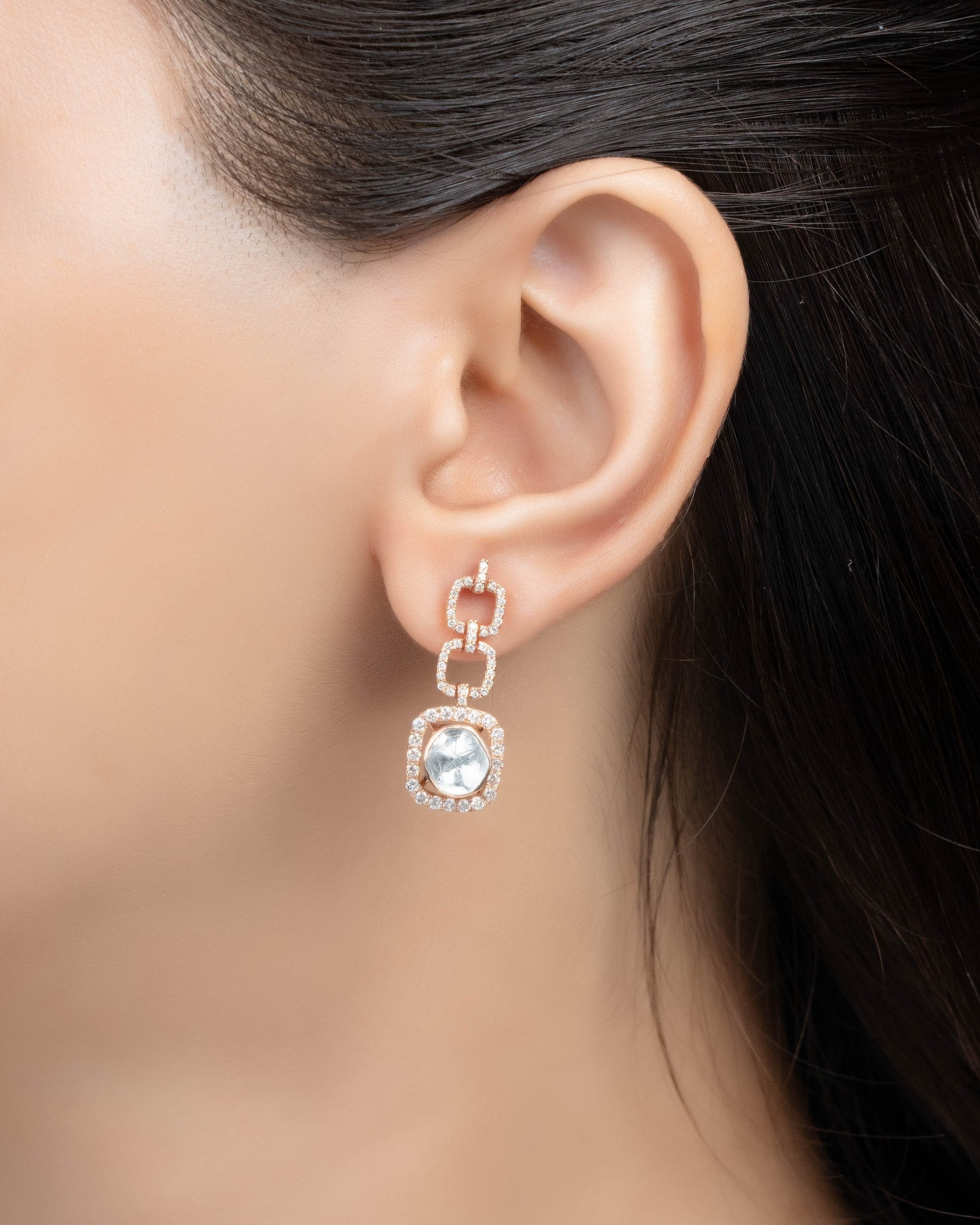 Reshma Polki And Diamond Long Earrings