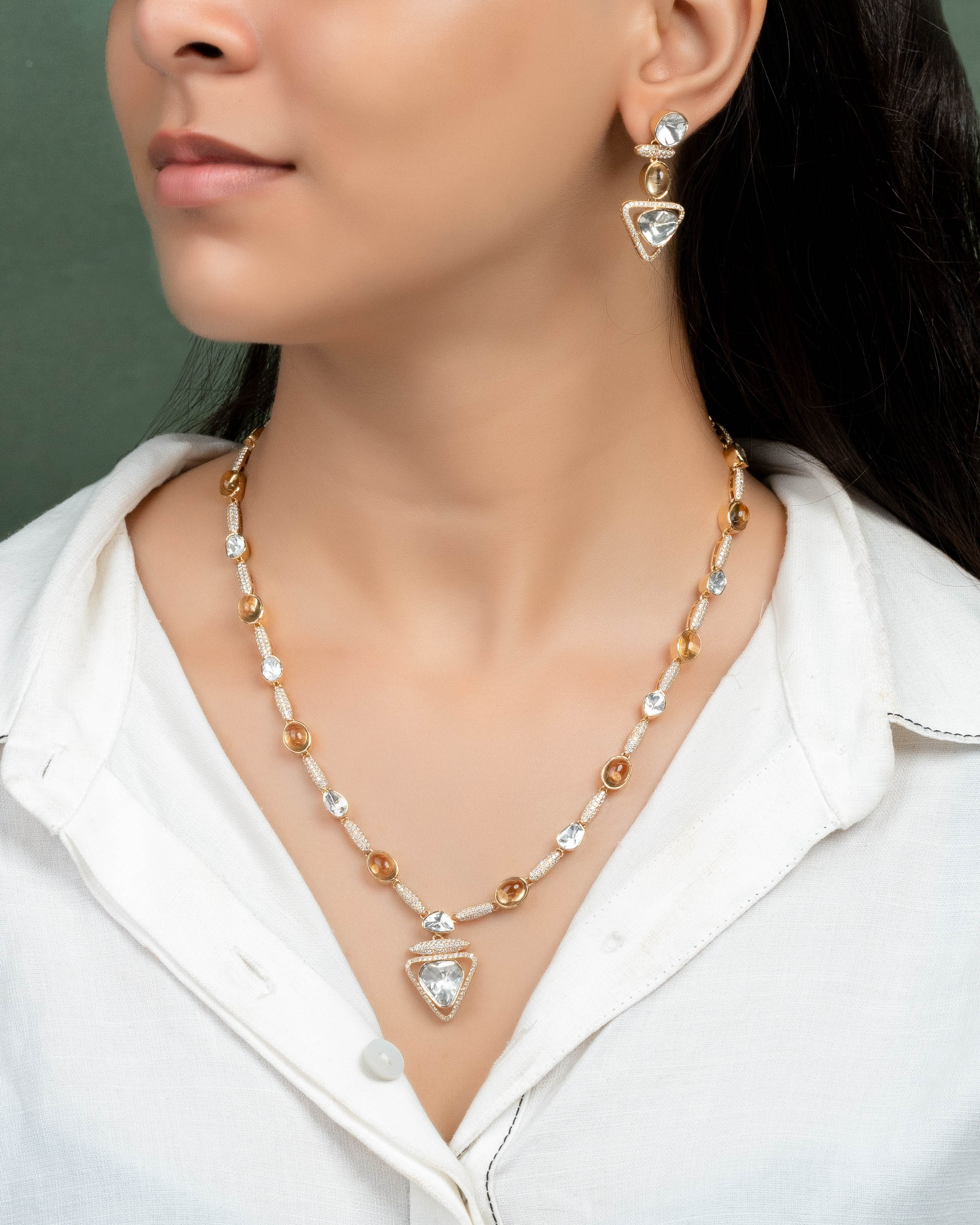 Mishika Polki And Diamond Necklace