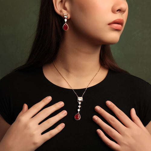Shania Pendant And Valentina Long Earrings Polki And Diamond Set