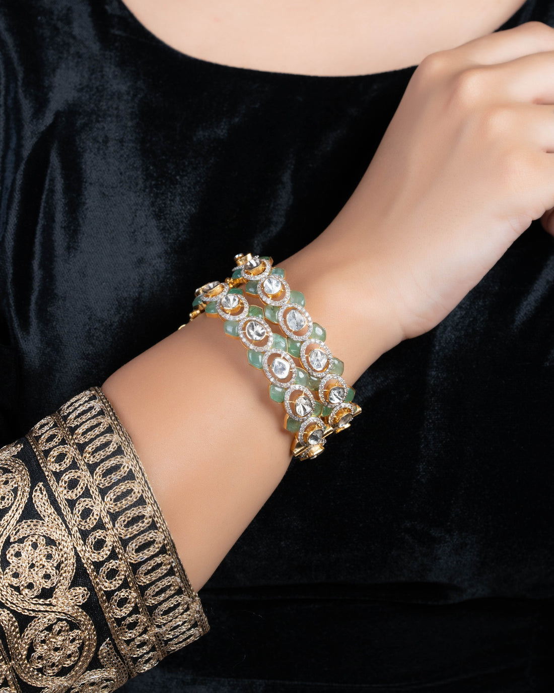 Veenta Polki And Diamond Bangle