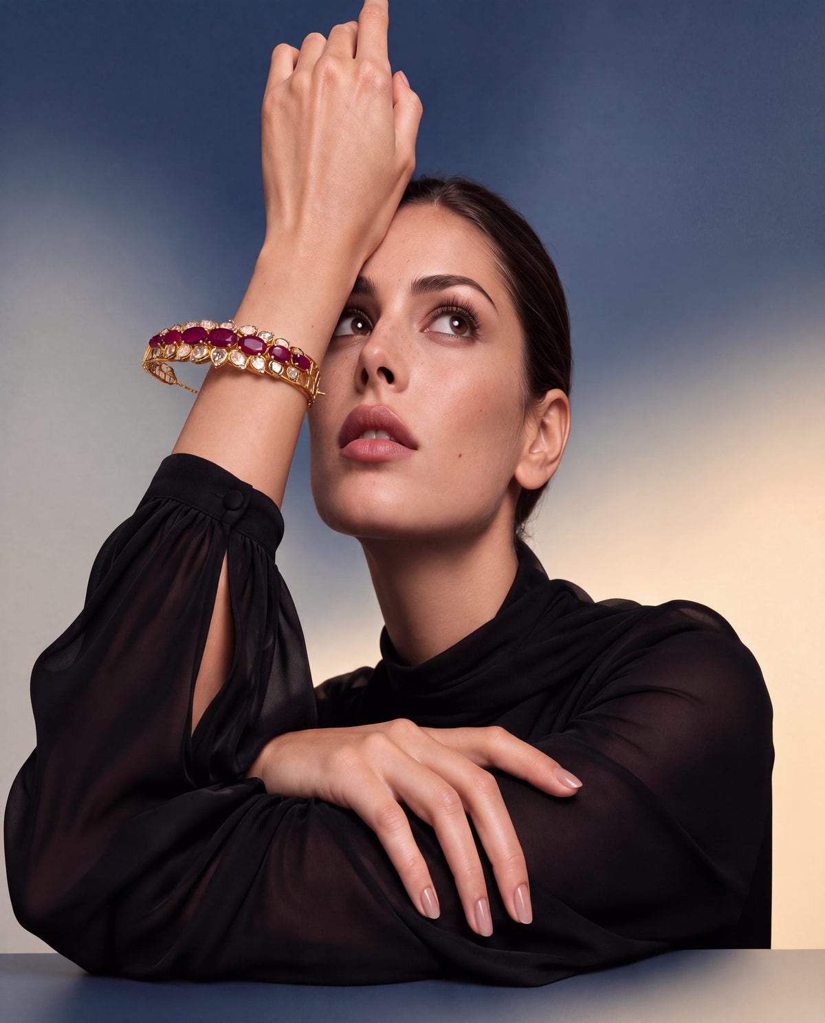 Olive Polki And Diamond Bangle