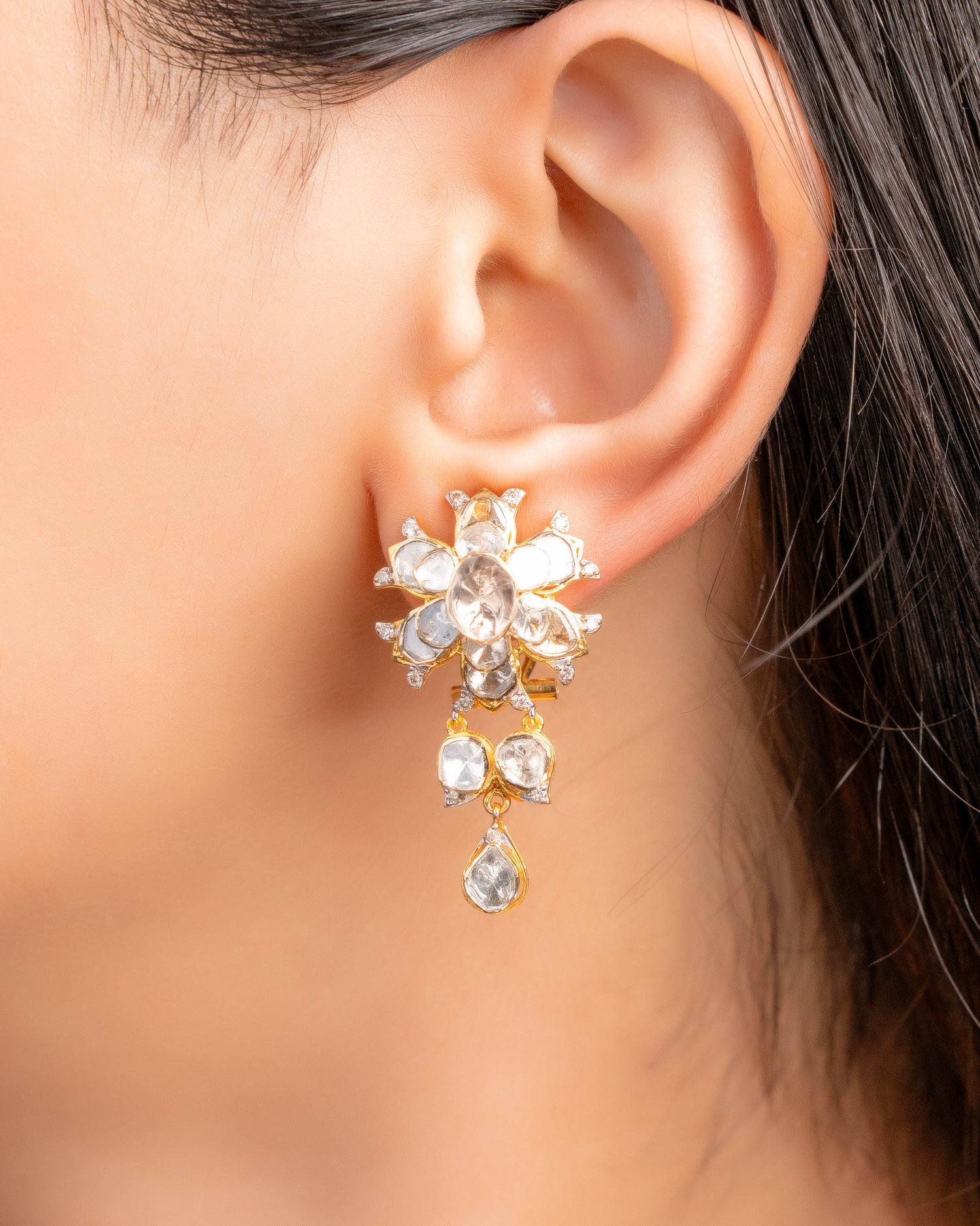 Ritu Polki And Diamond Long Earrings