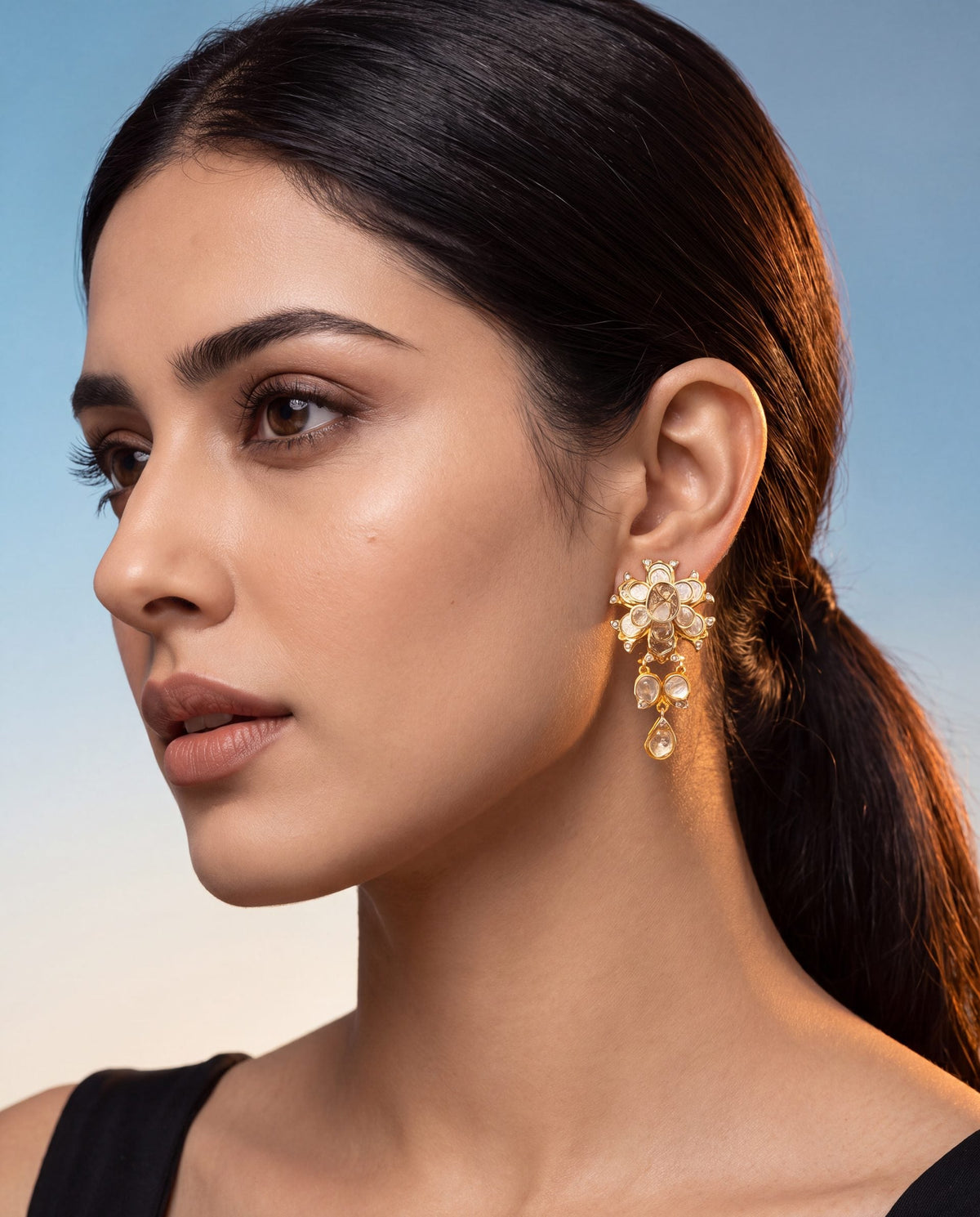 Ritu Polki And Diamond Long Earrings