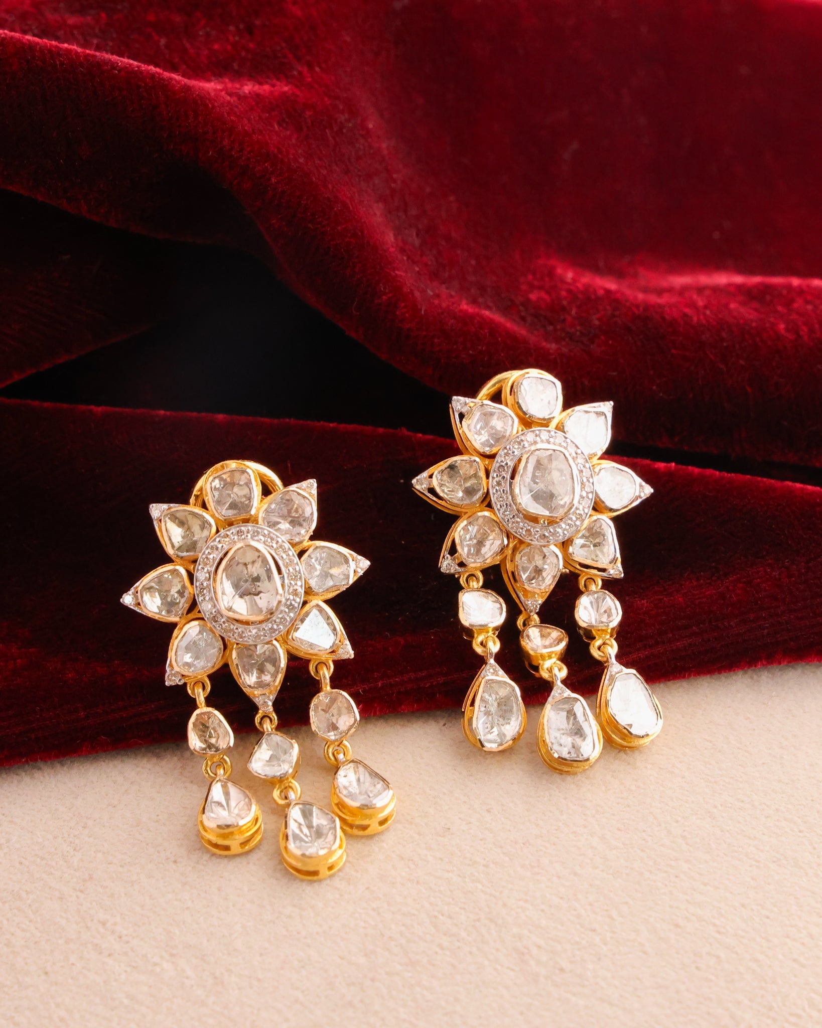Niha Polki And Diamond Long Earrings