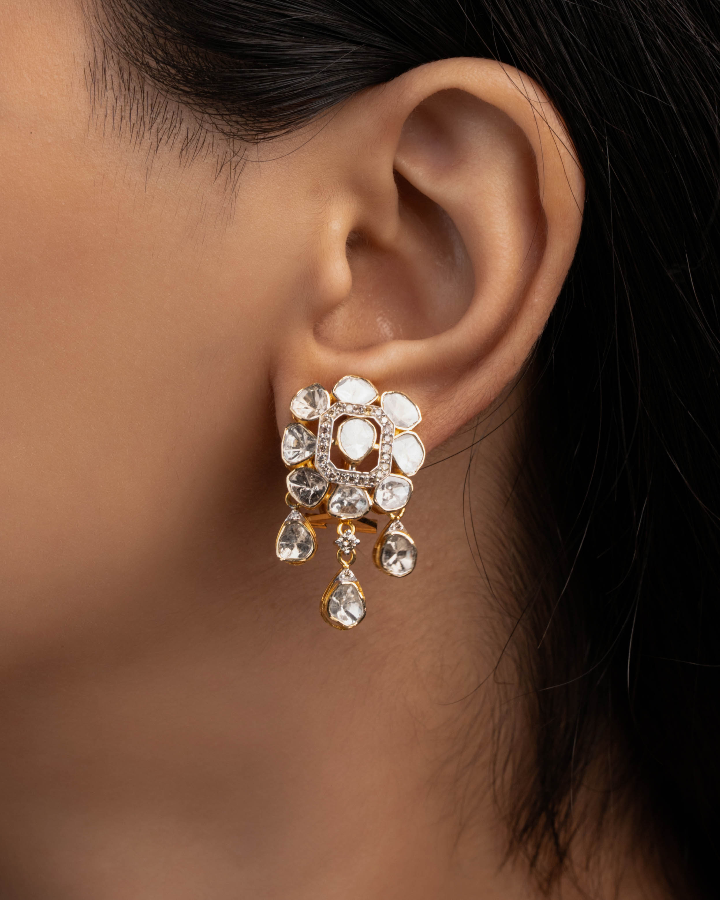 Anusya Polki And Diamond Long Earrings