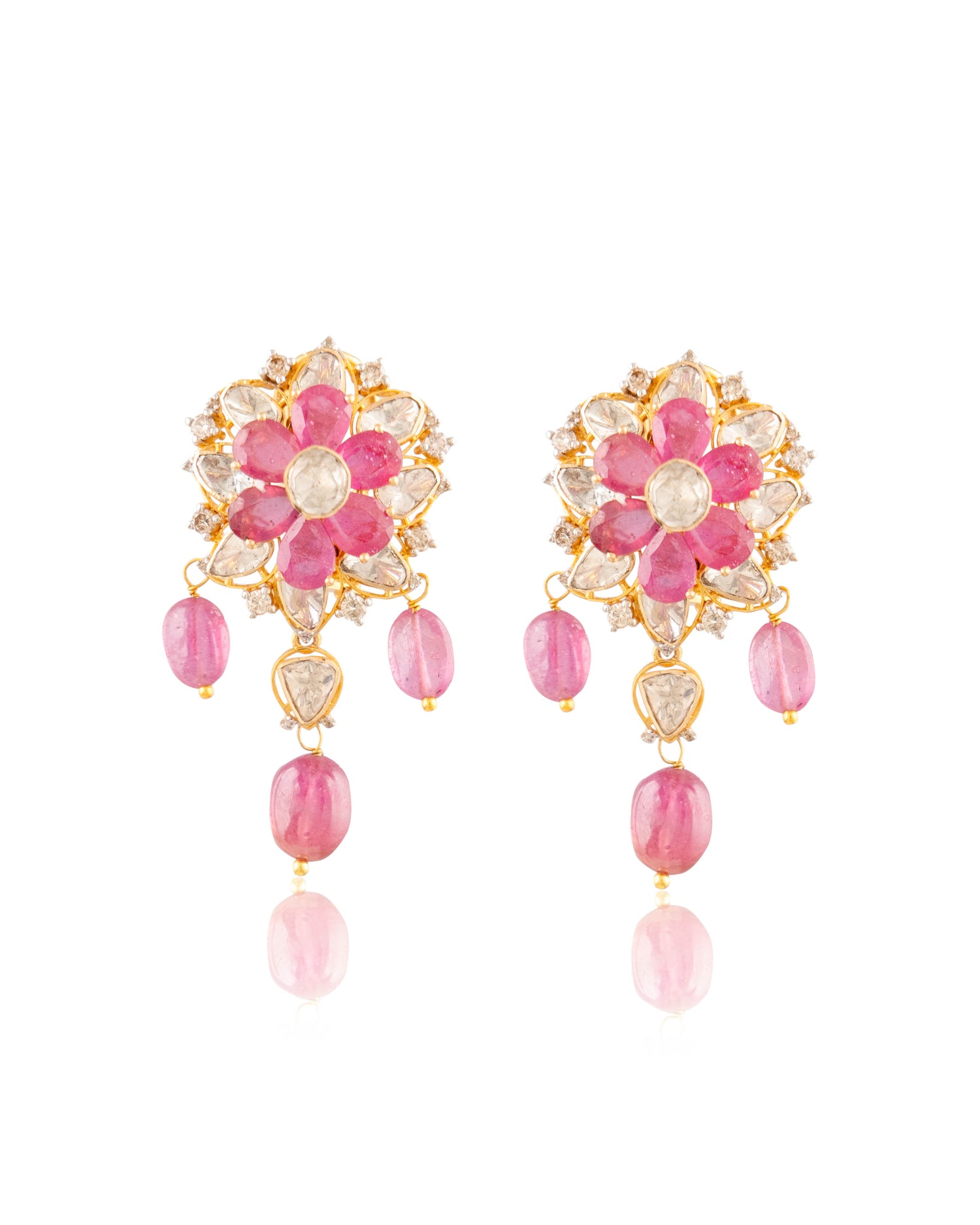 Nandhina Polki And Diamond Long Earrings