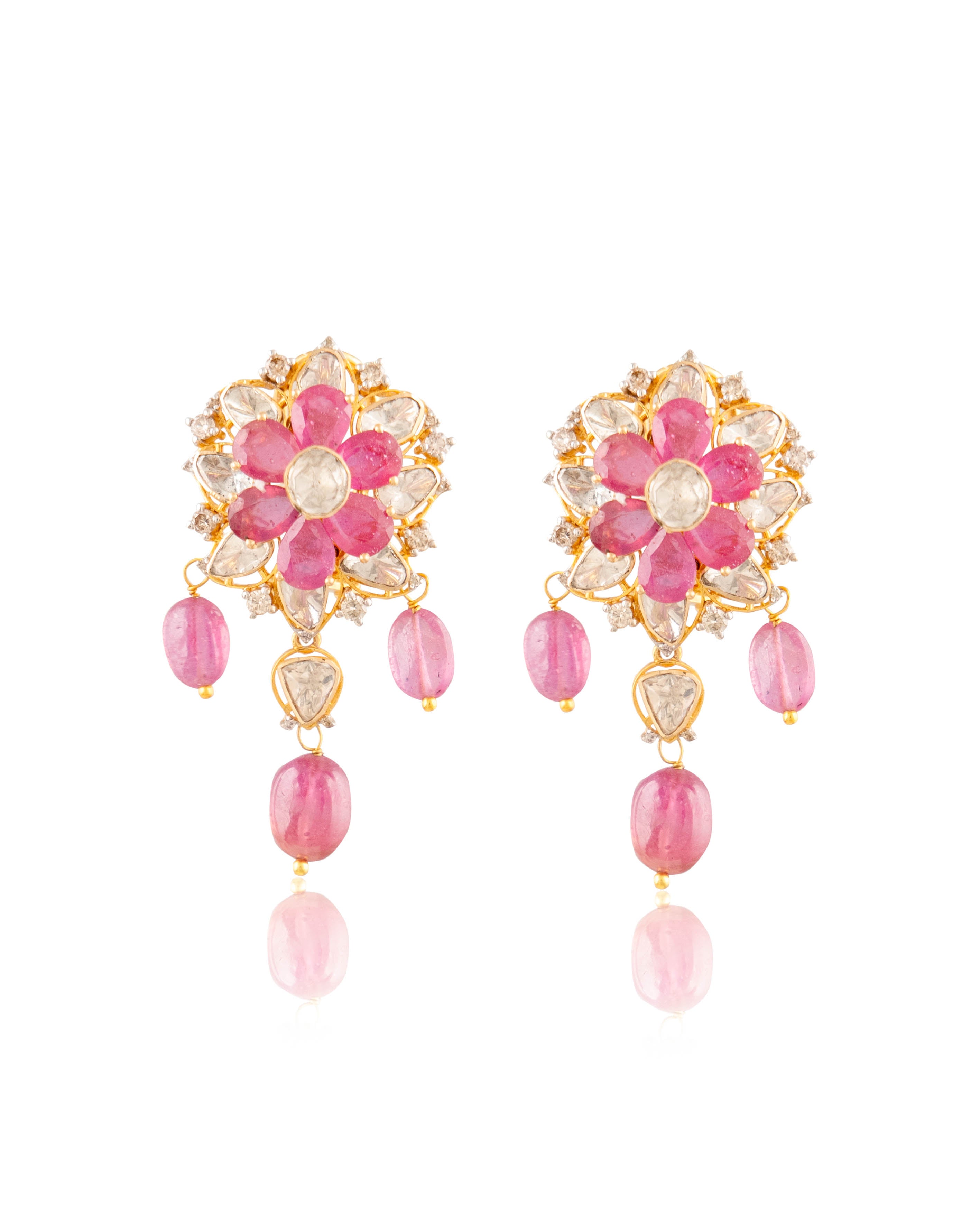 Nandhina Polki And Diamond Long Earrings