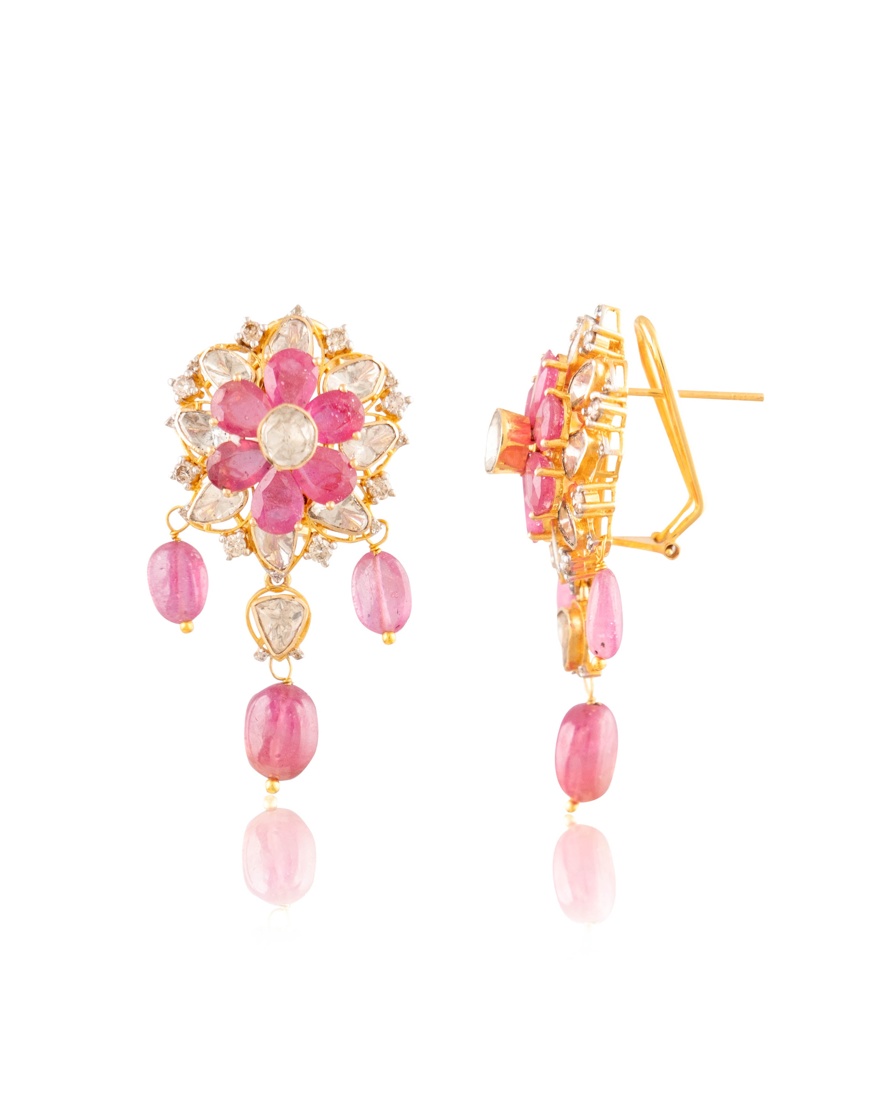 Nandhina Polki And Diamond Long Earrings