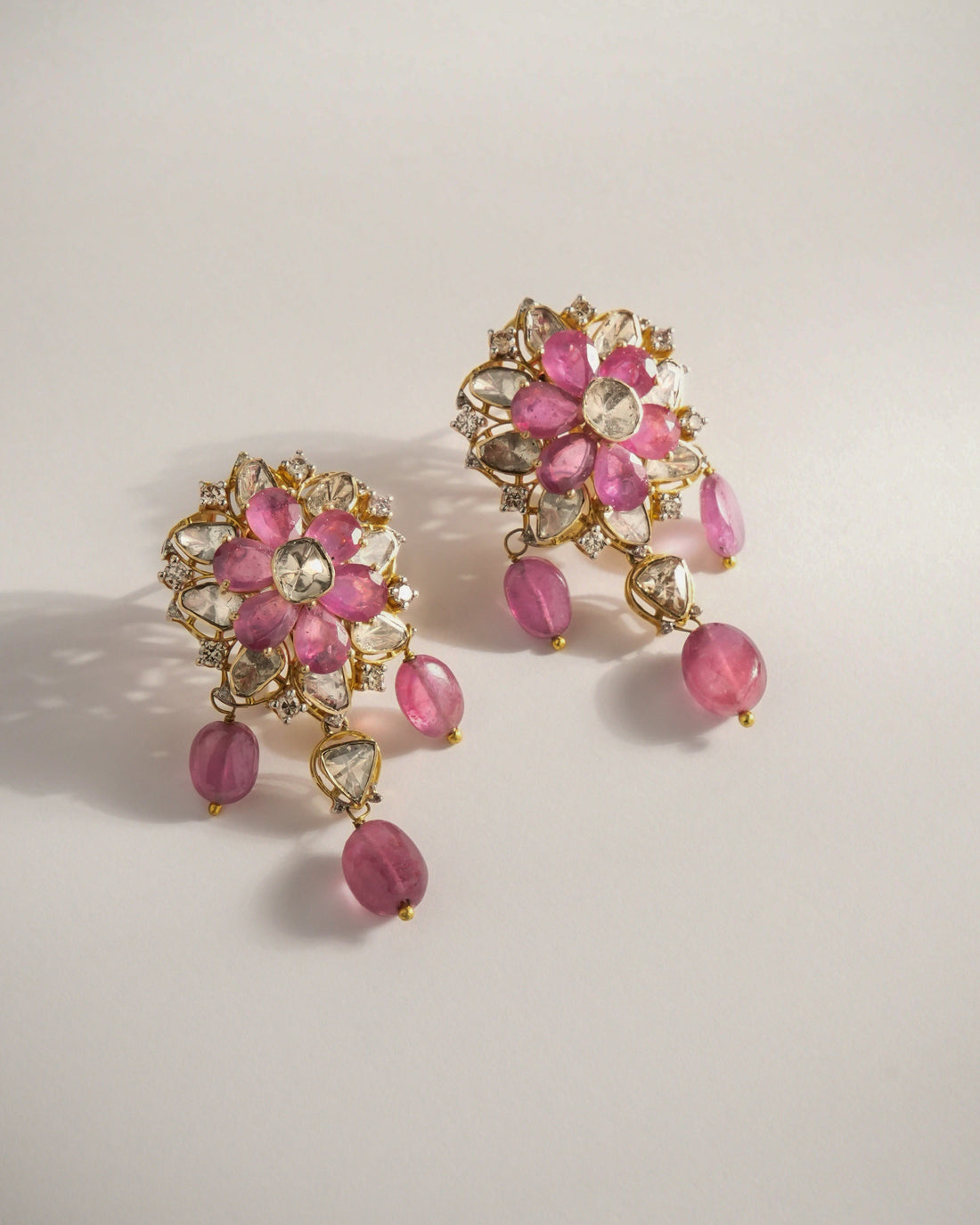 Nandhina Polki And Diamond Long Earrings