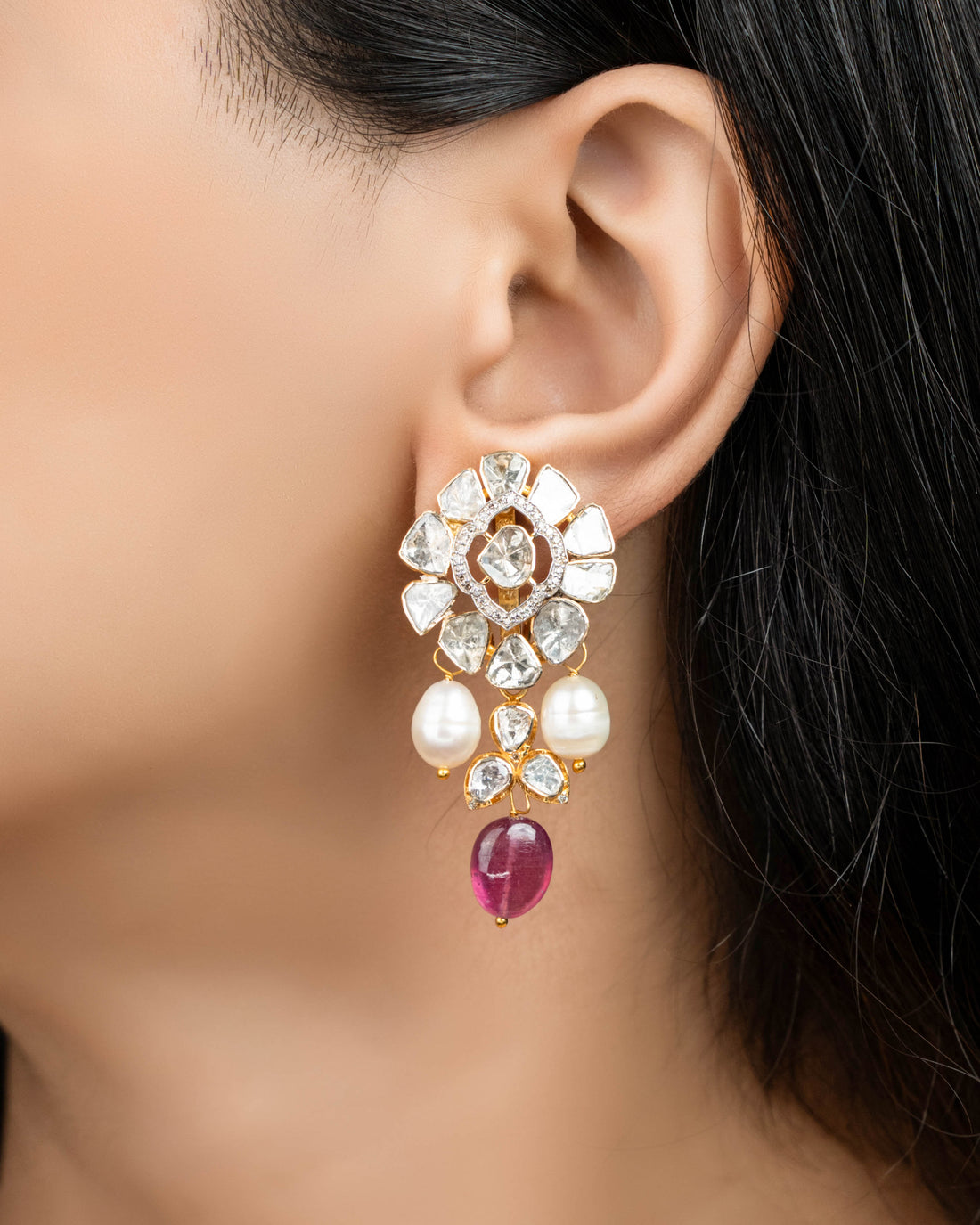 Nikitha Polki And Diamond Long Earrings