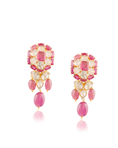 Hiteshi Polki And Diamond Long Earrings