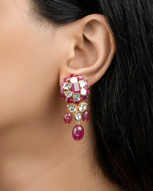 Hiteshi Polki And Diamond Long Earrings