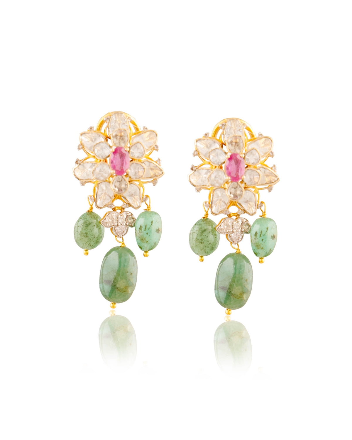 Alyssa Bead Pendant And Parkhi Long Earrings Polki And Diamond Set