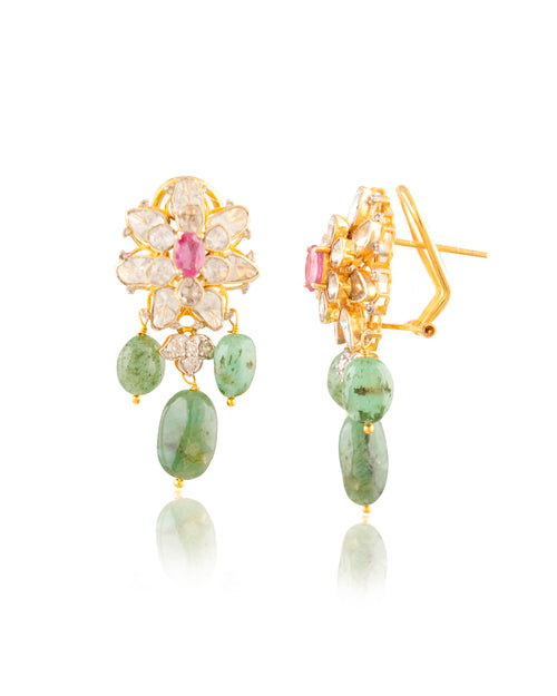 Alyssa Bead Pendant And Parkhi Long Earrings Polki And Diamond Set