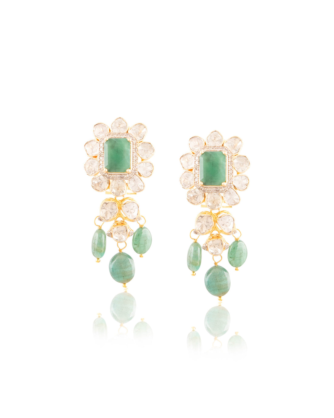 Mokshi Polki And Diamond Long Earrings