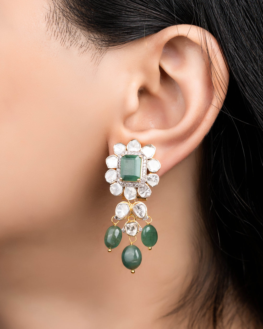 Mokshi Polki And Diamond Long Earrings