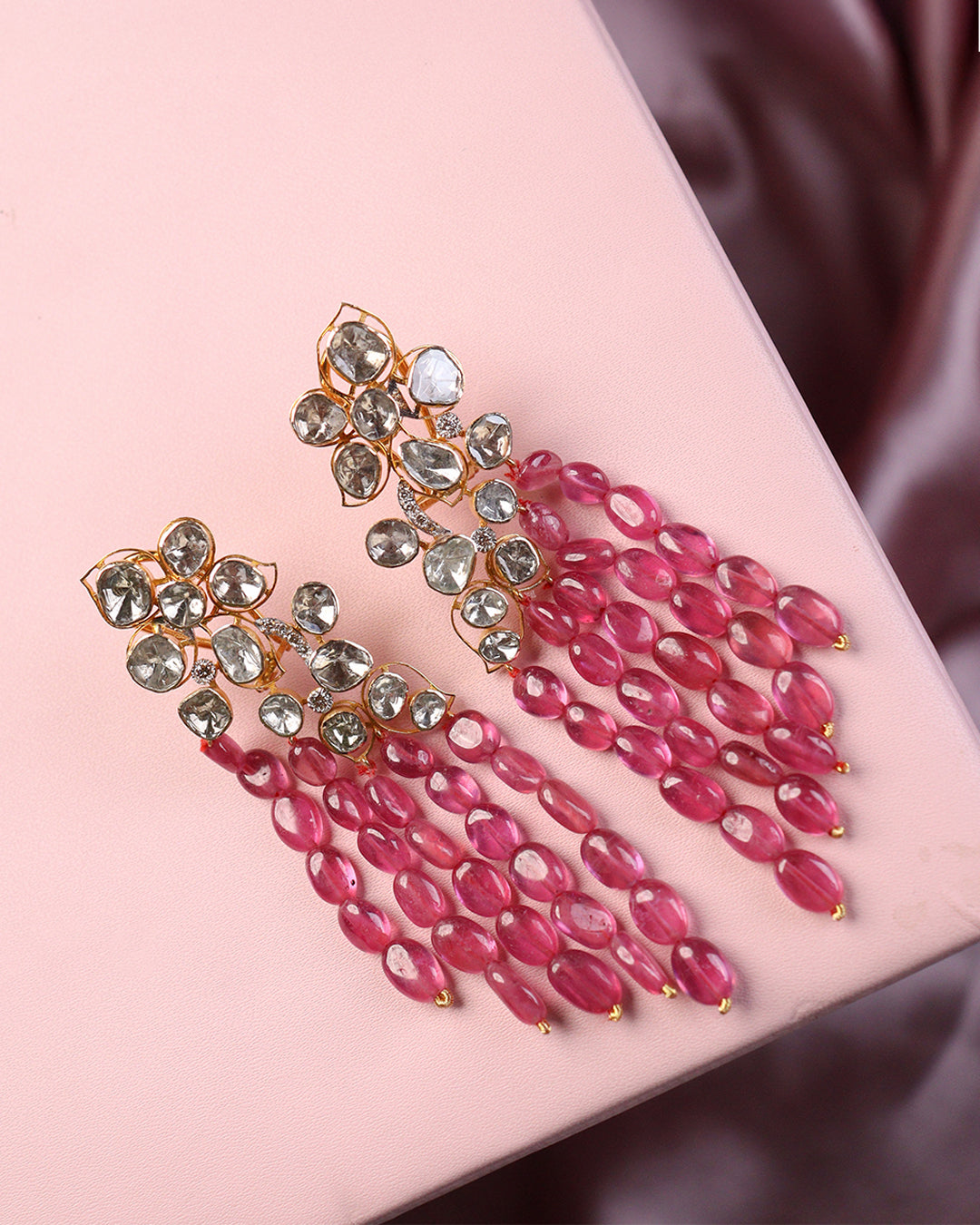 Hania Polki And Diamond Long Earrings