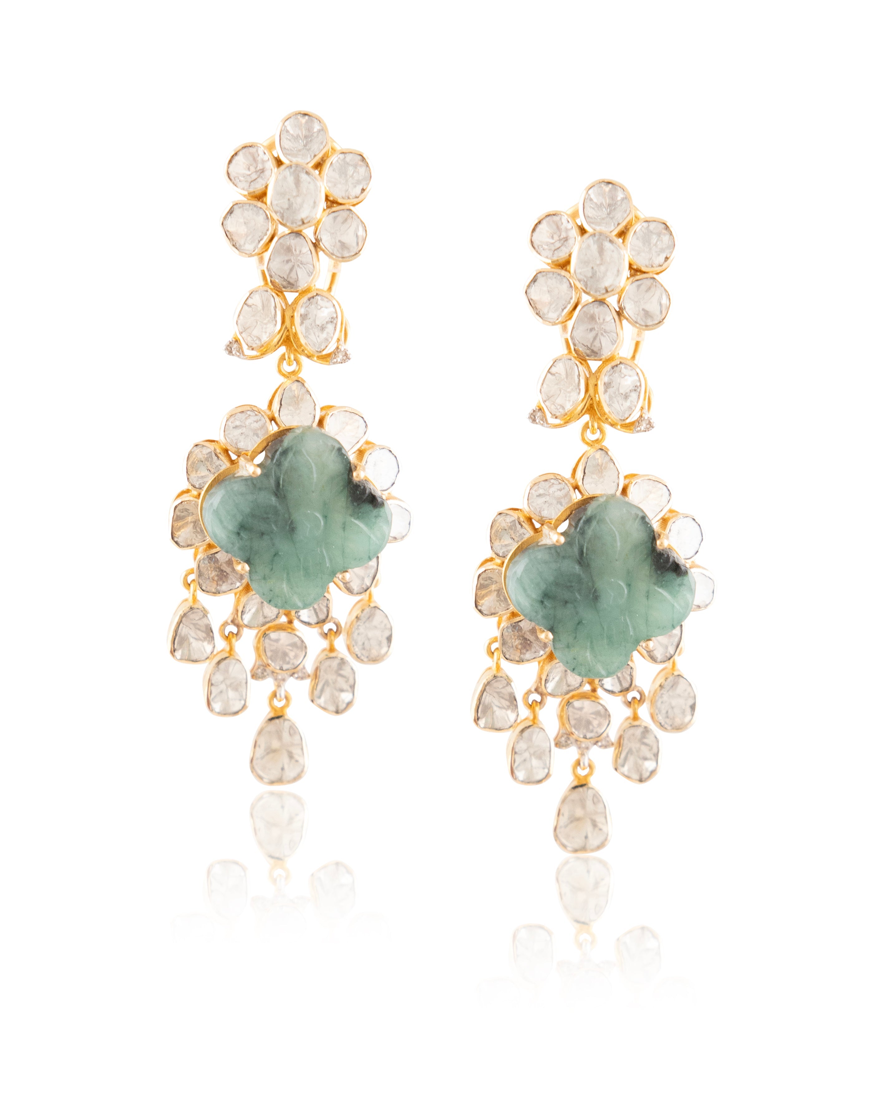 Aleesha Polki And Diamond Long Earrings