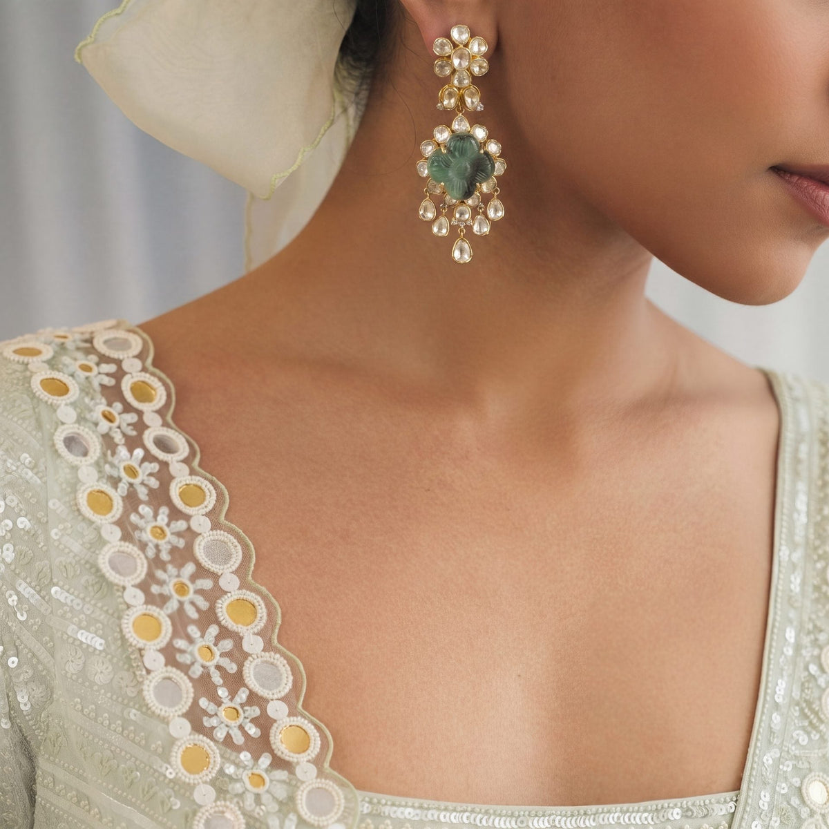 Aleesha Polki And Diamond Long Earrings