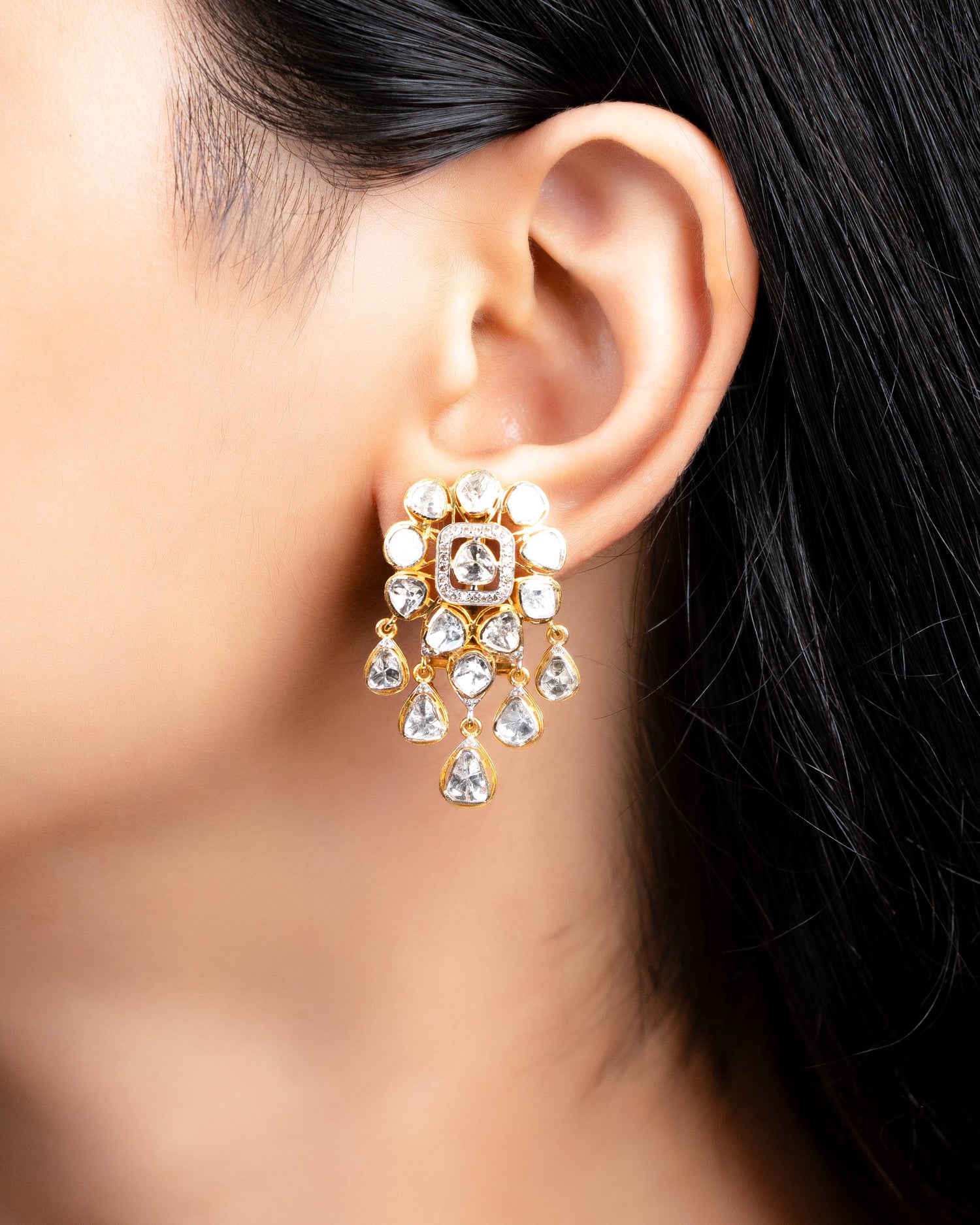 Shabina Polki And Diamond Long Earrings