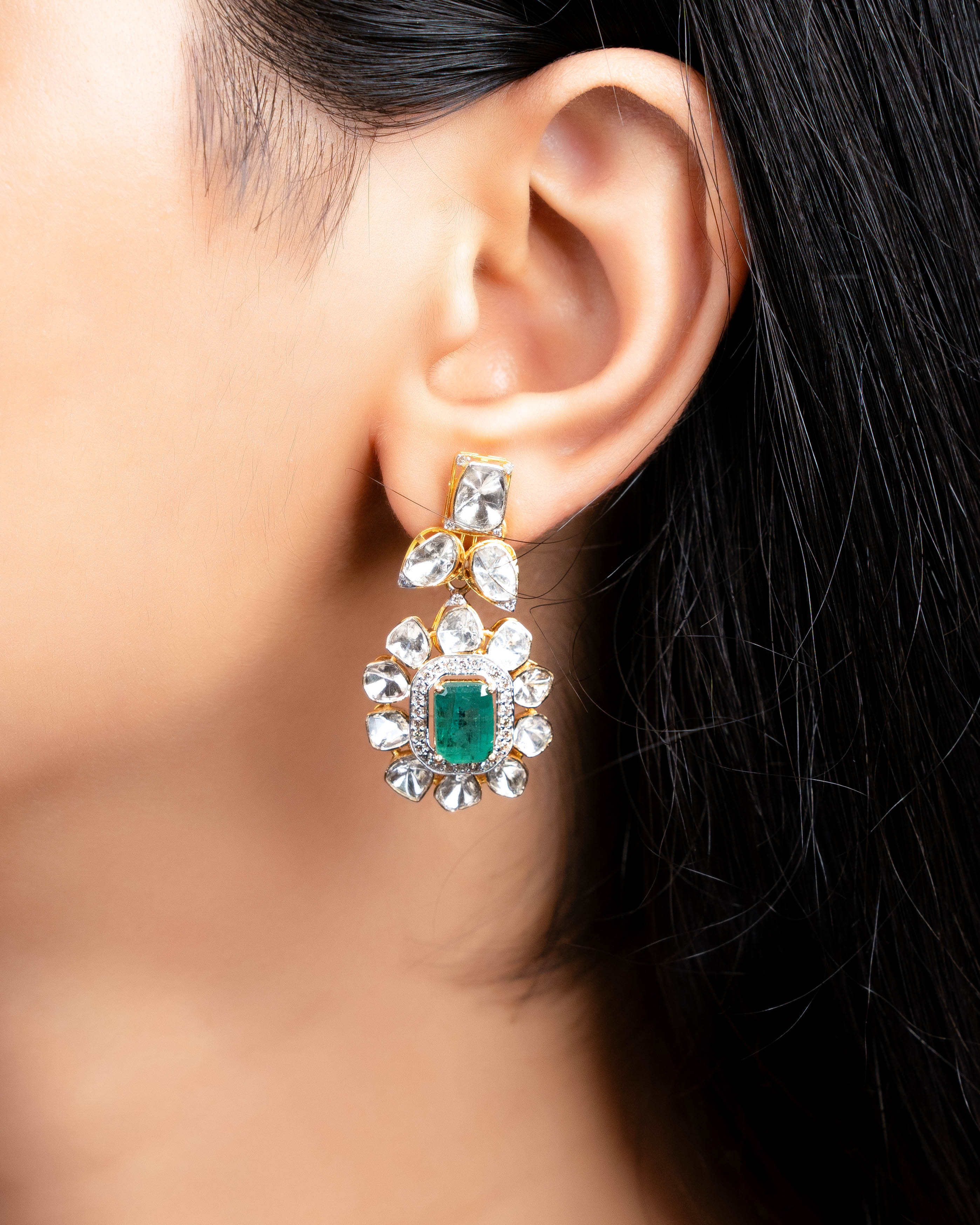 Shweta Polki And Diamond Long Earrings