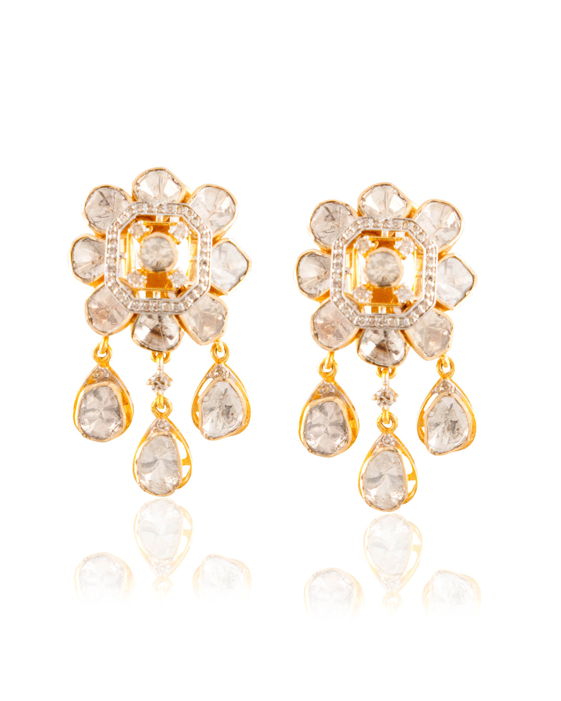 Kruti Polki And Diamond Long Earrings