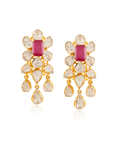 Livya Polki And Diamond Long Earrings