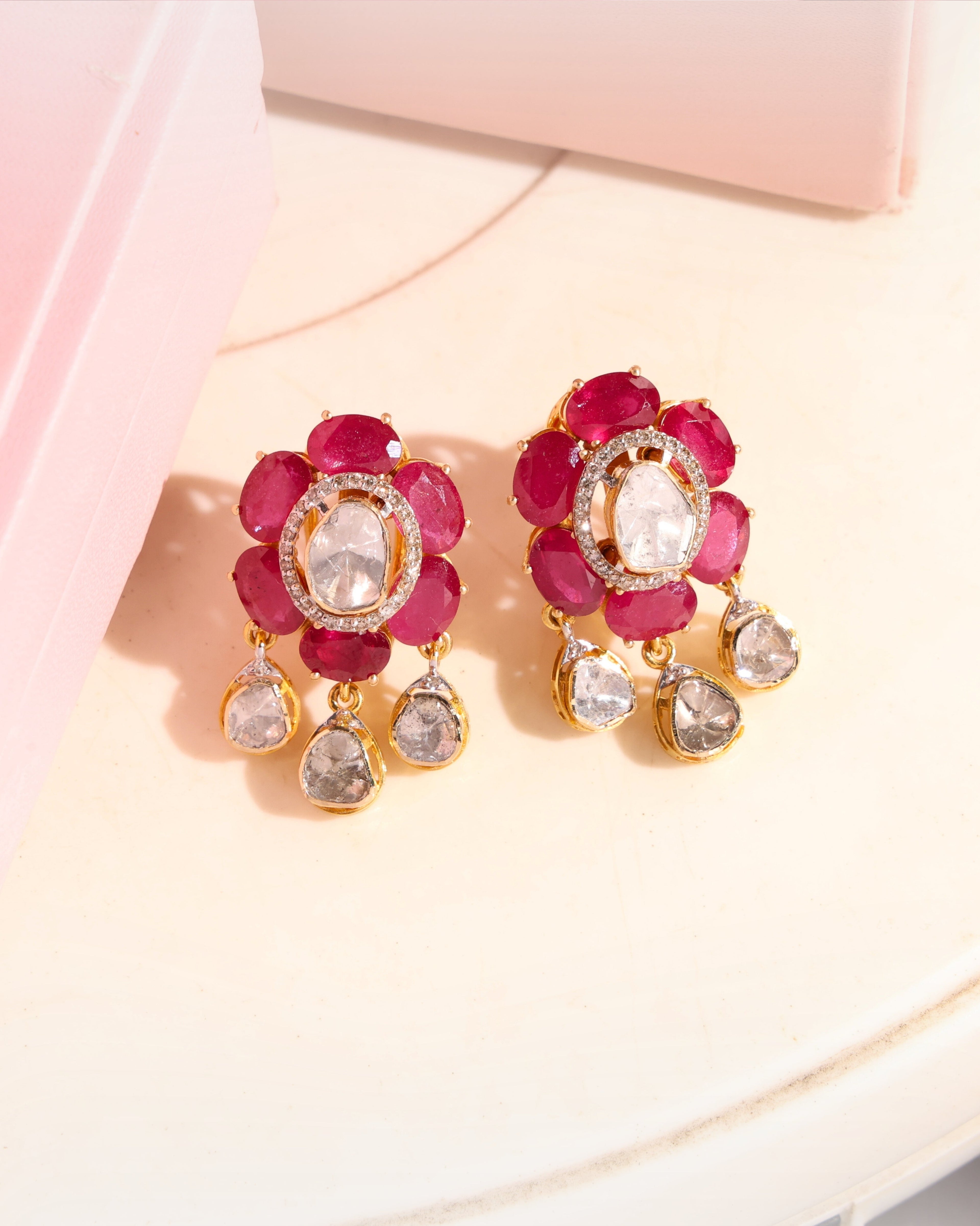 Roshni Polki And Diamond Long Earrings
