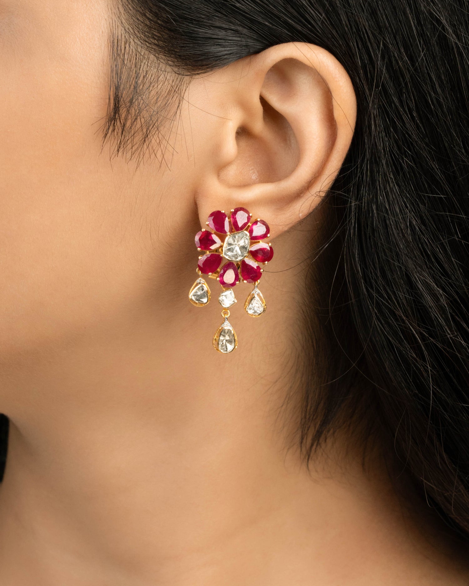 Sneha Polki And Diamond Long Earrings