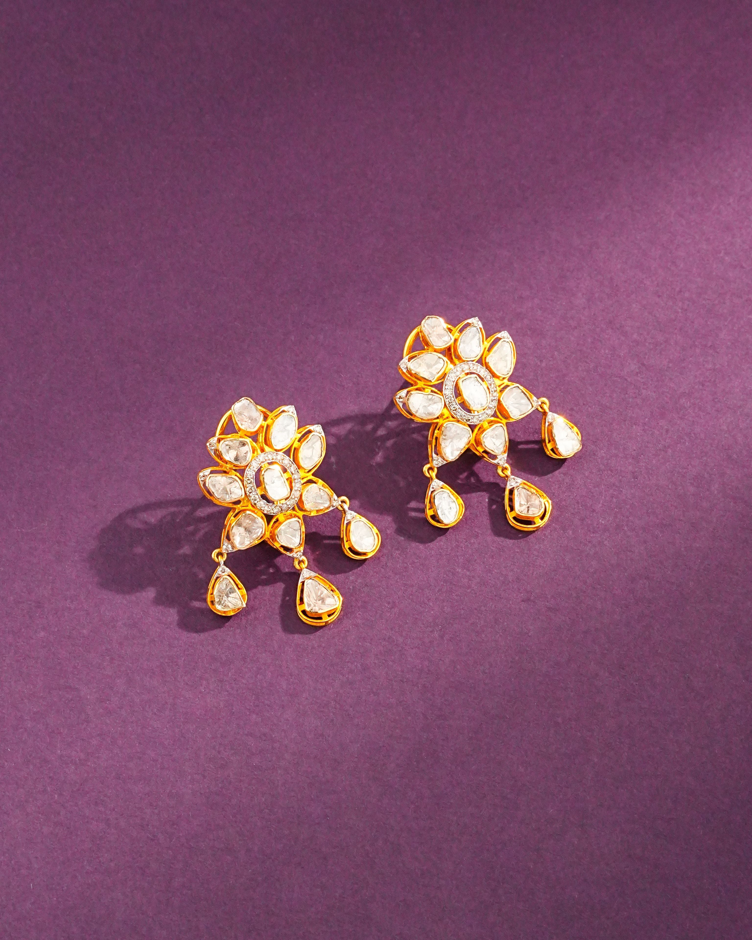 Priya Polki And Diamond Long Earrings