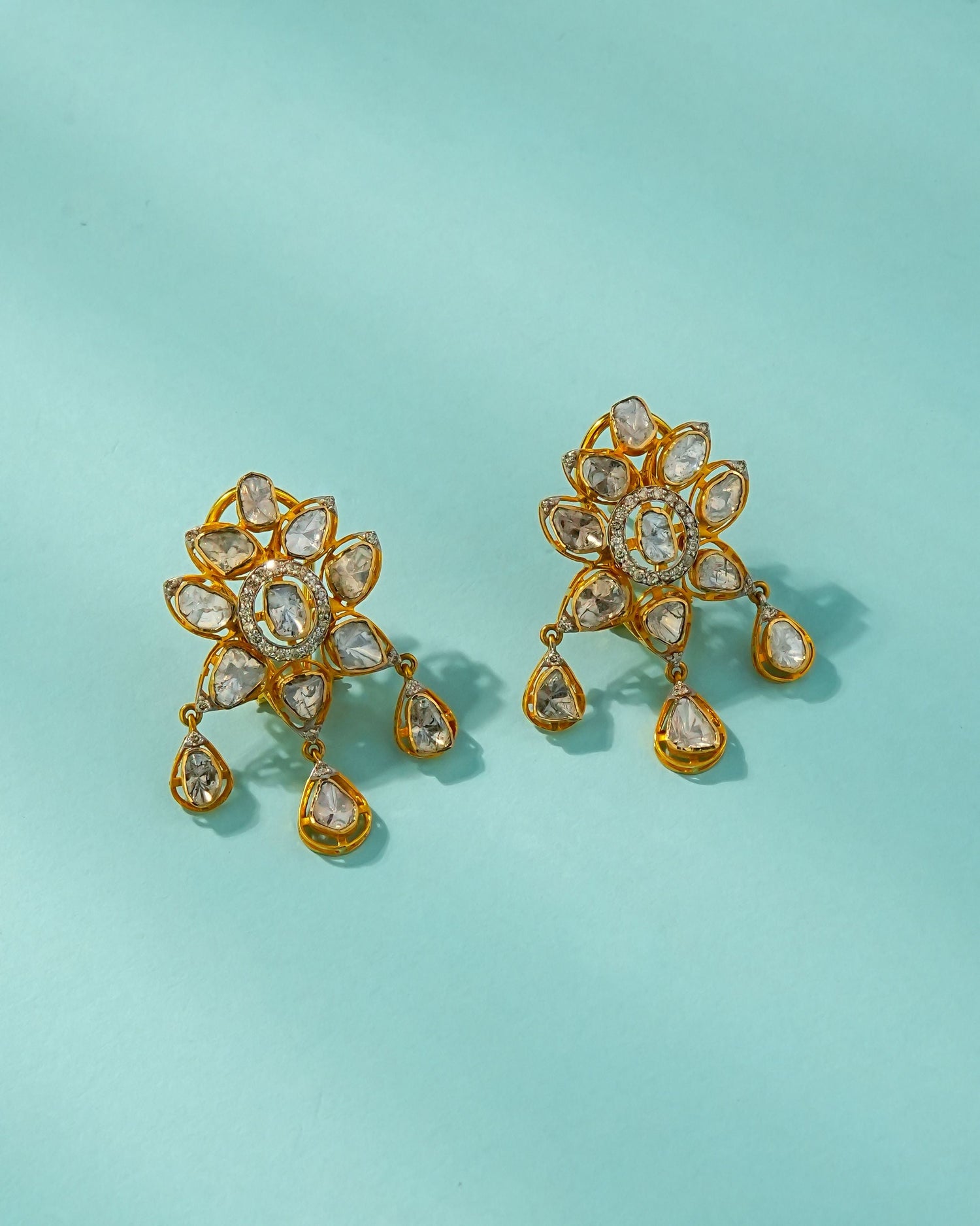 Priya Polki And Diamond Long Earrings