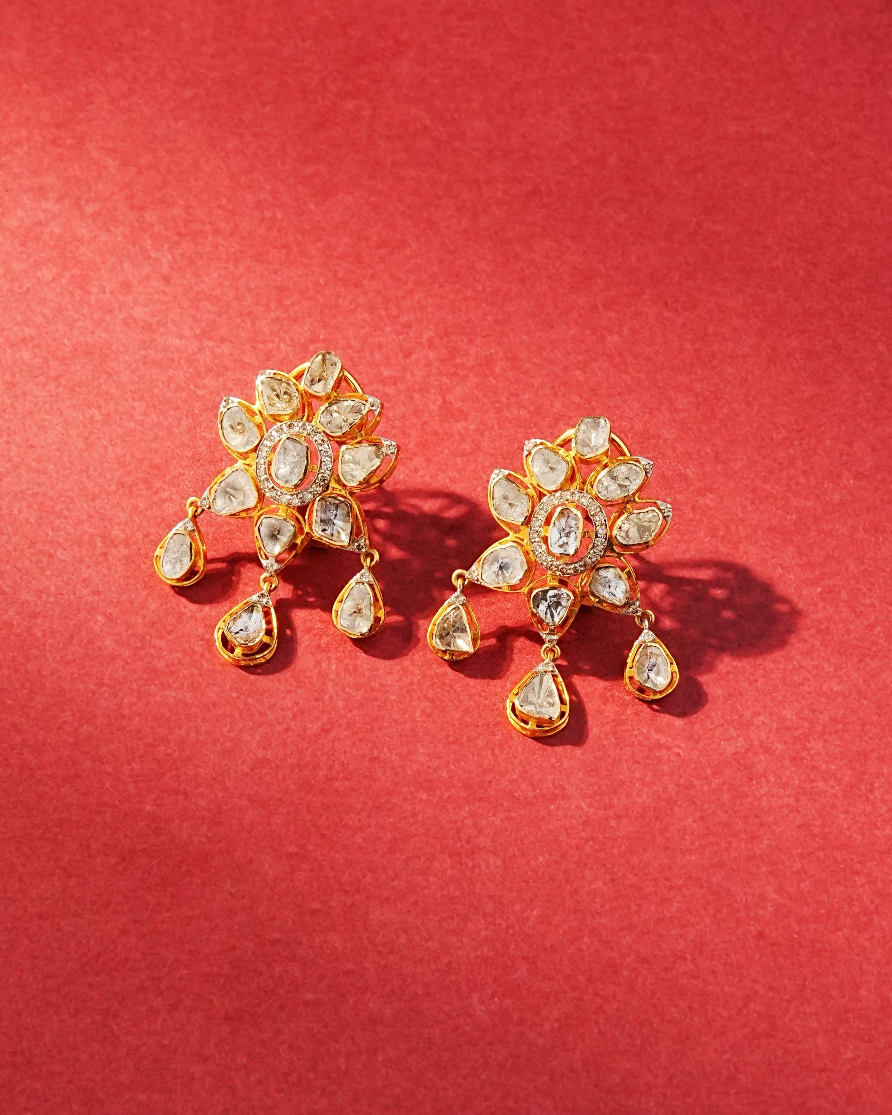 Priya Polki And Diamond Long Earrings
