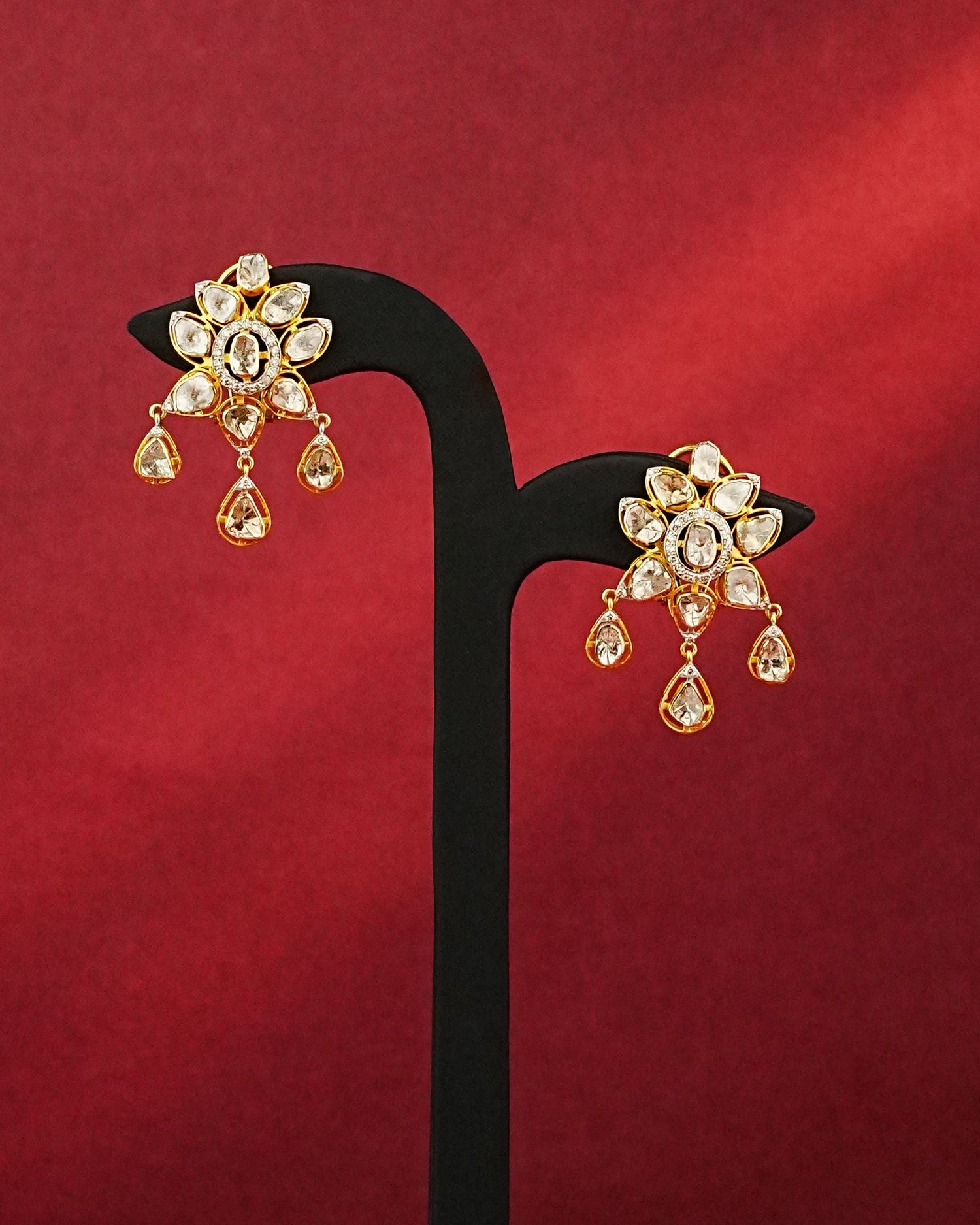 Priya Polki And Diamond Long Earrings