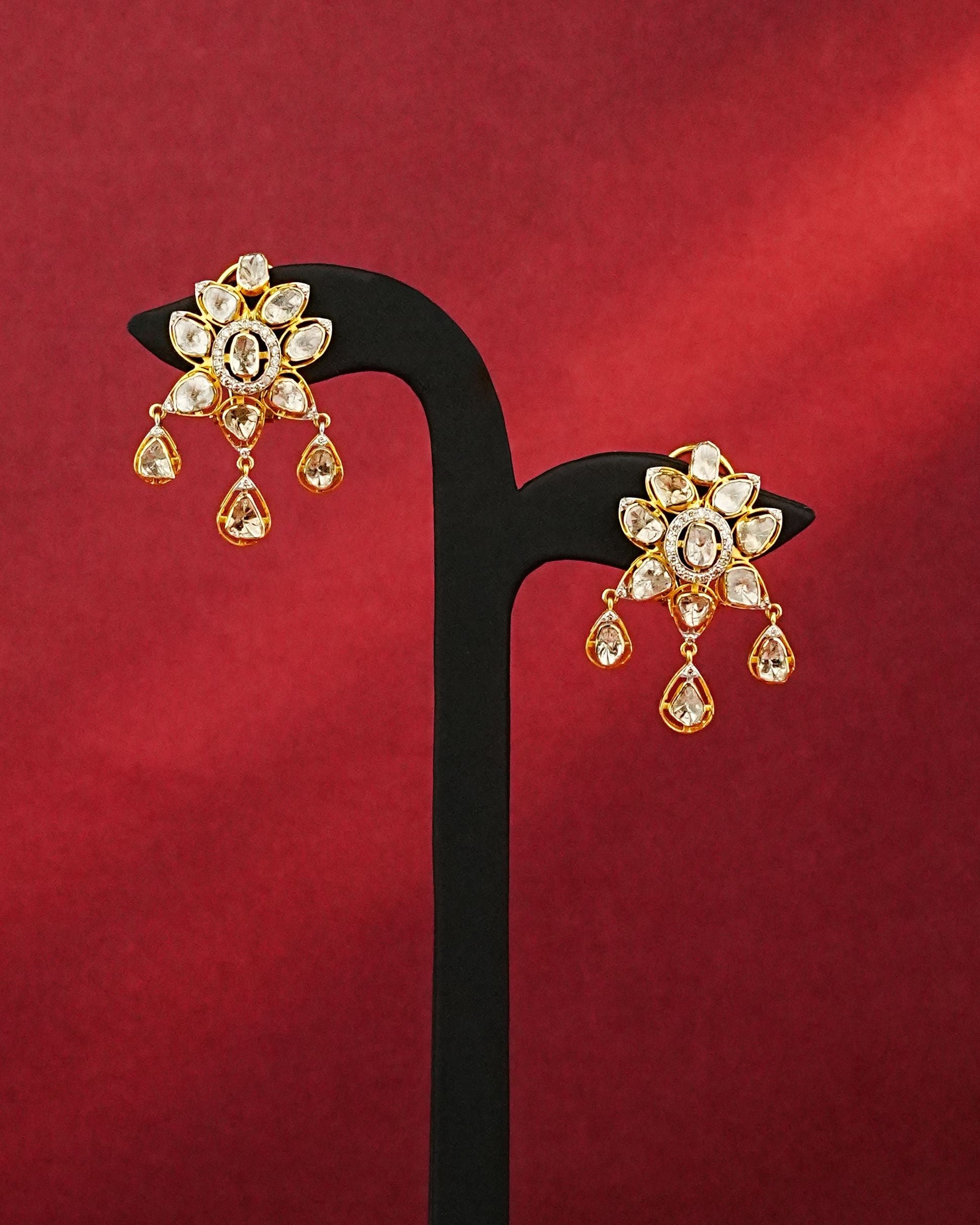 Priya Polki And Diamond Long Earrings