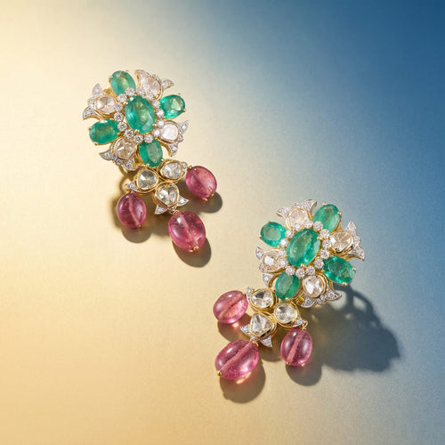 Tamasi Polki And Diamond Long Earrings