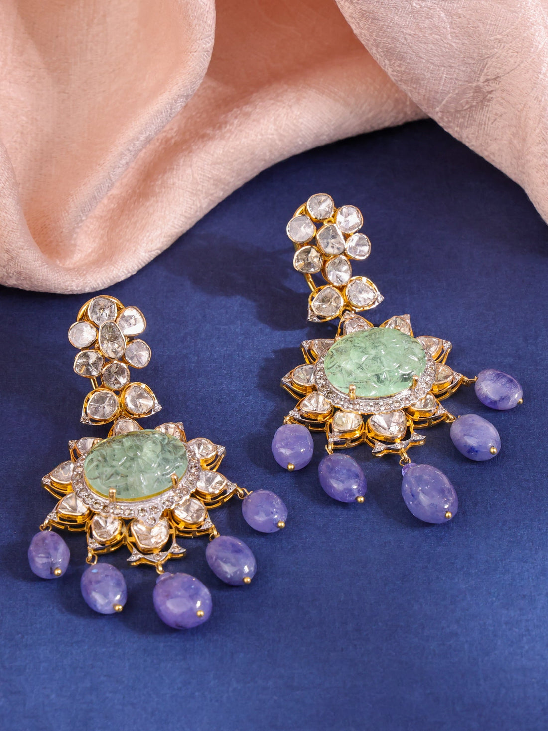 Nidha Polki And Diamond Long Earrings