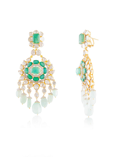 Suman Polki And Diamond Long Earrings