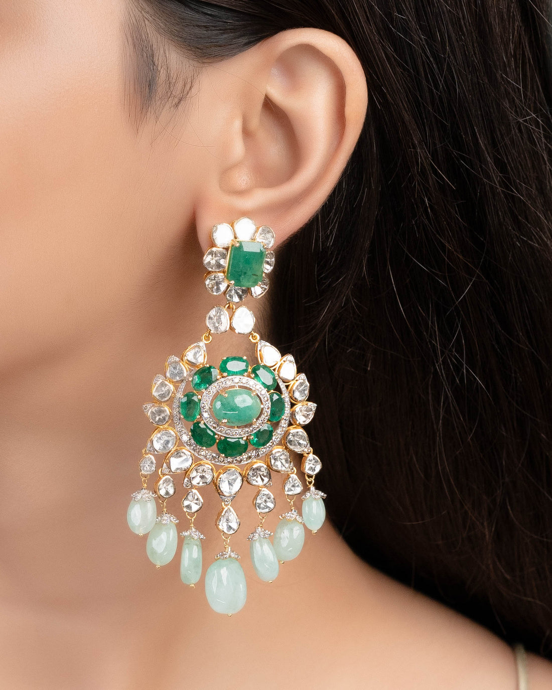 Suman Polki And Diamond Long Earrings