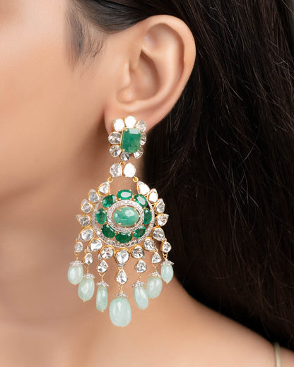 Suman Polki And Diamond Long Earrings