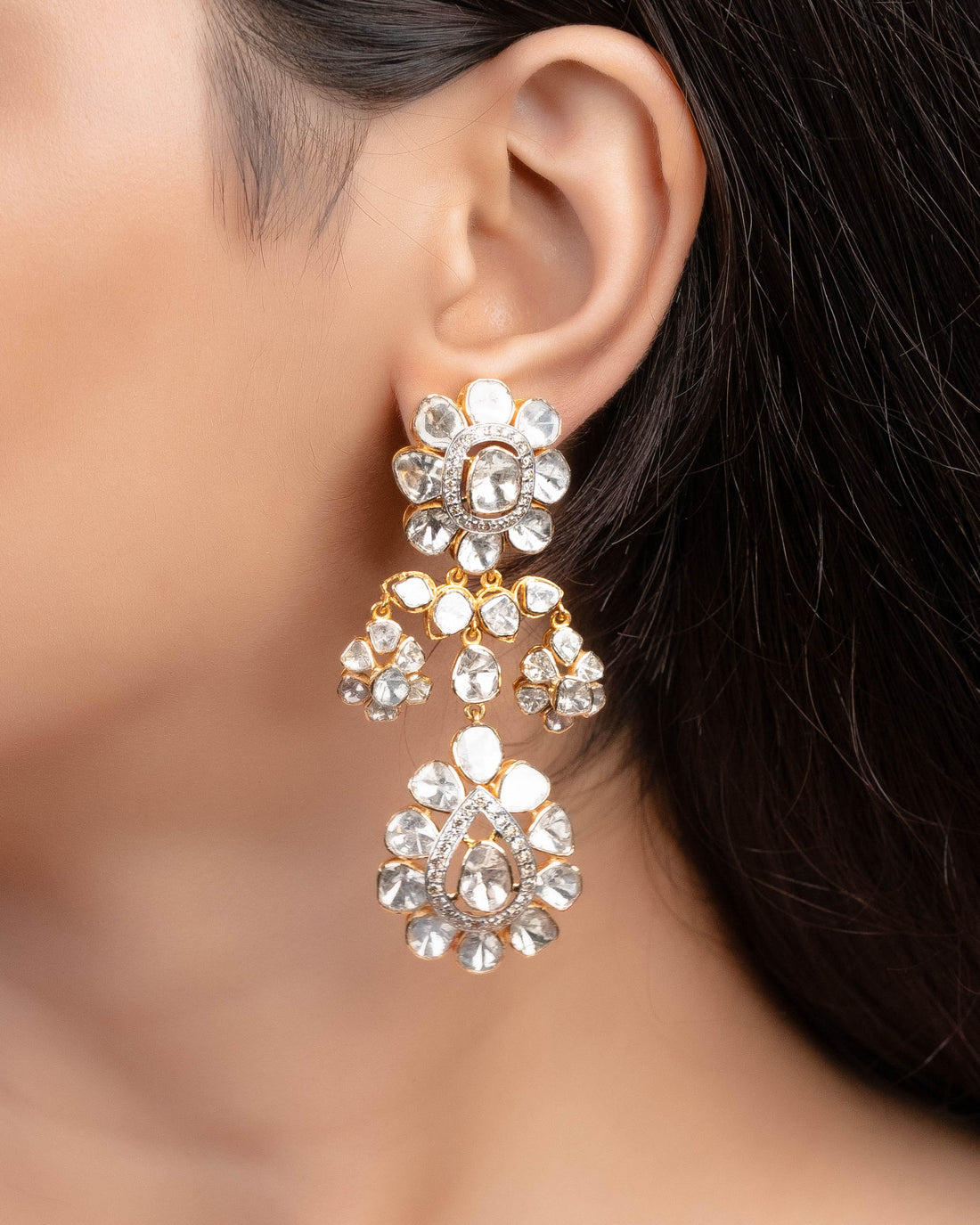 Saasha Polki And Diamond Long Earrings