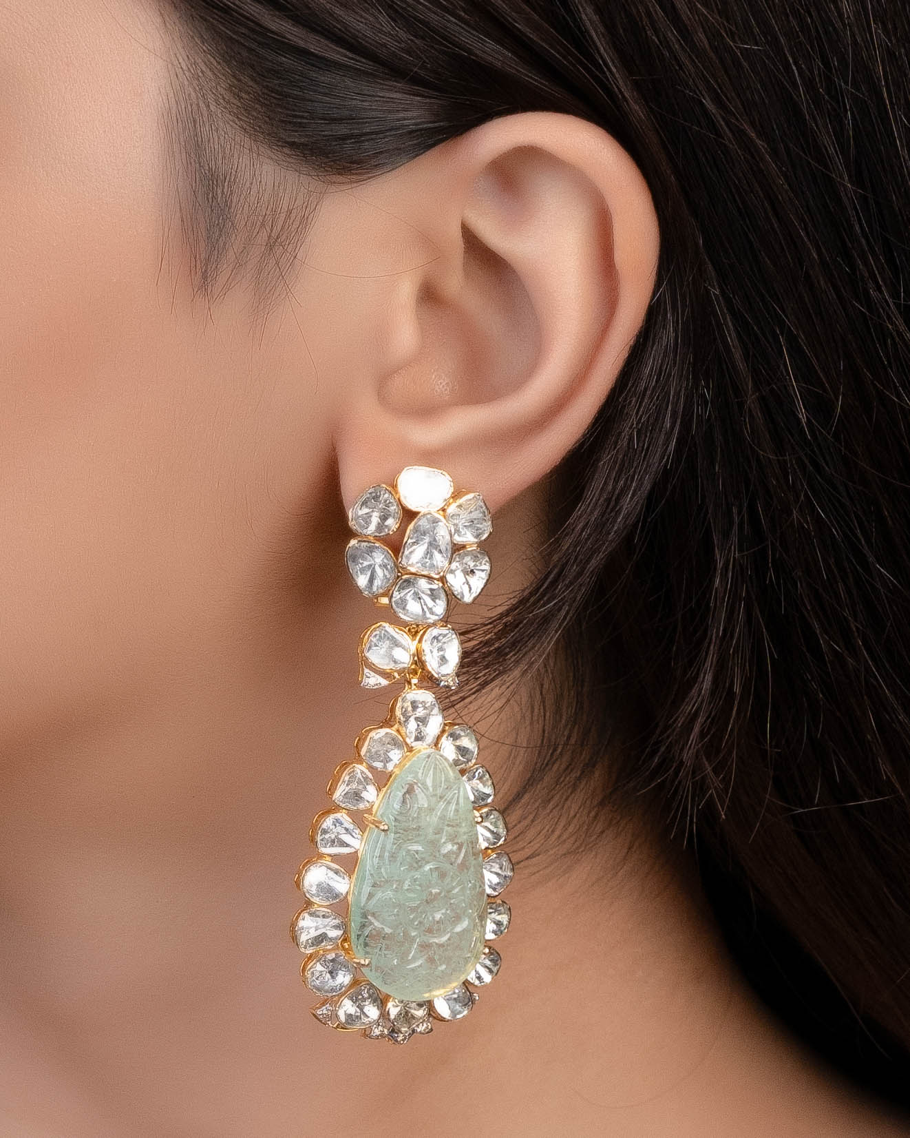 Minal Polki And Diamond Long Earrings