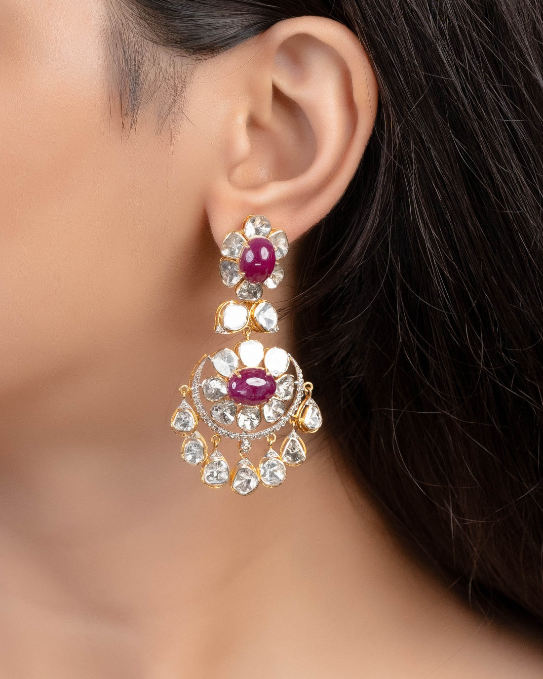 Reema Polki And Diamond Long Earrings