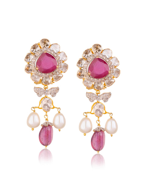 Ragini Polki And Diamond Long Earrings