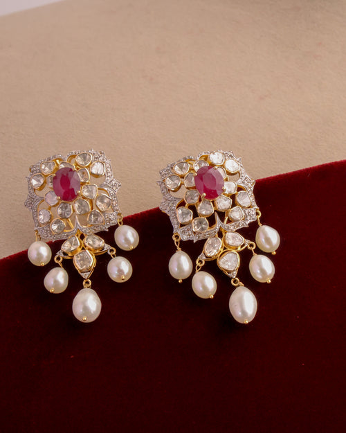 Grace Polki And Diamond Long Earrings