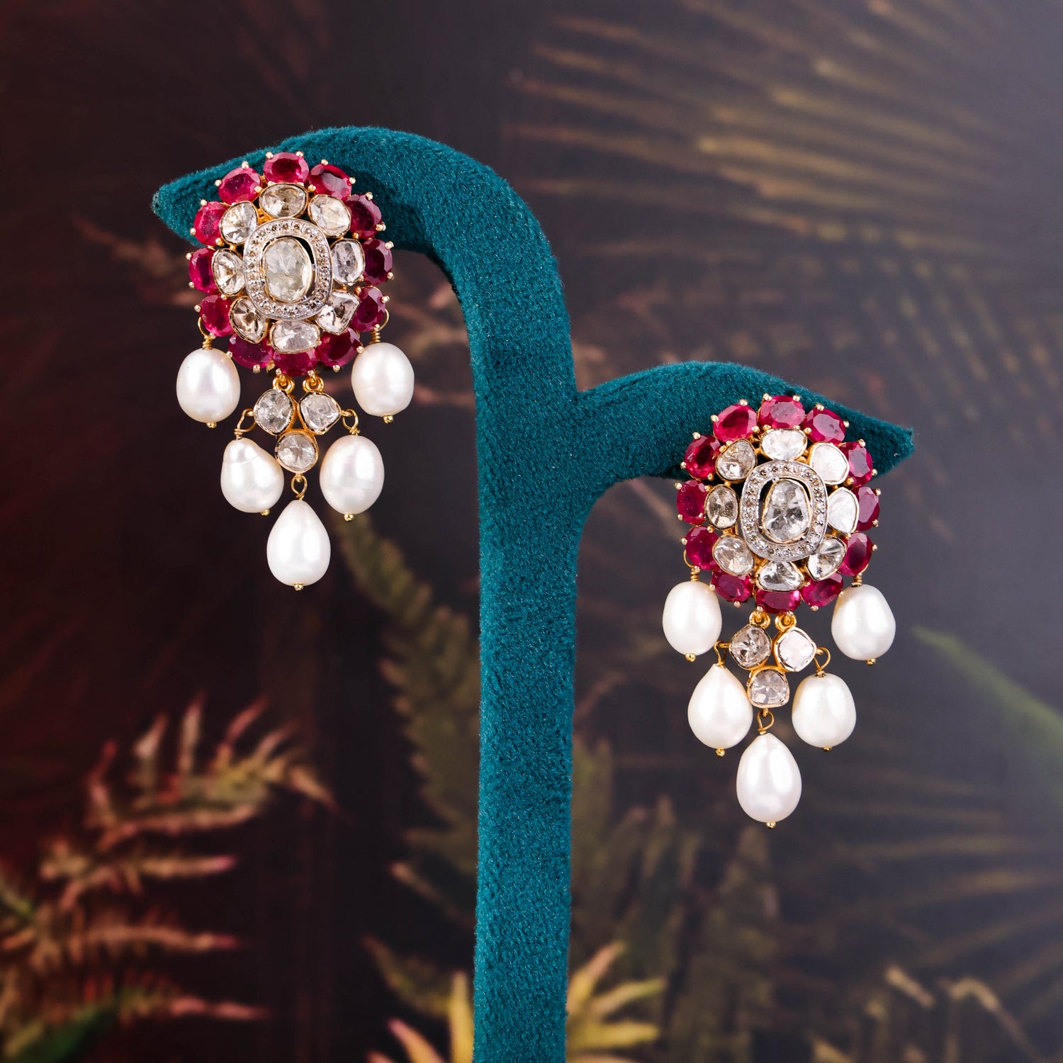 Teena Polki And Diamond Long Earrings