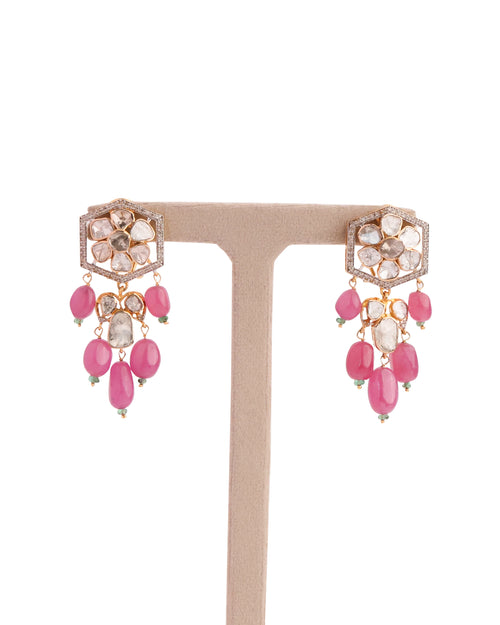 Shazeen Polki And Diamond Long Earrings