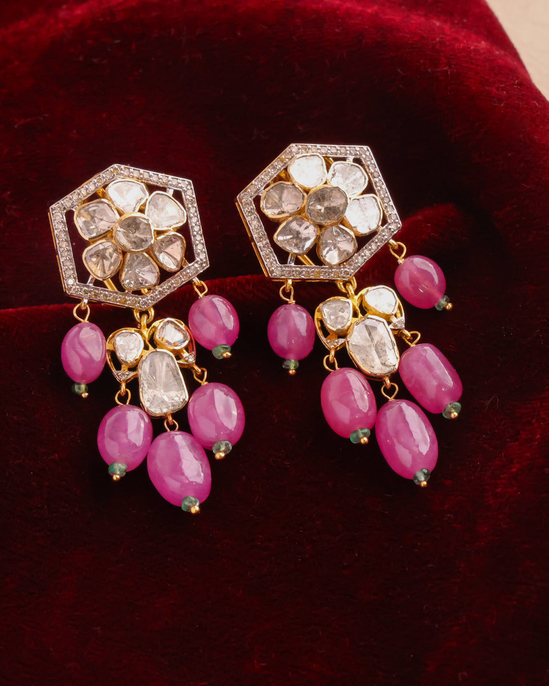 Shazeen Polki And Diamond Long Earrings