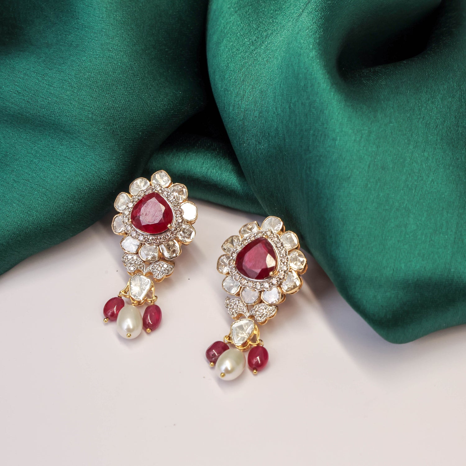 Ziya Polki And Diamond Long Earrings