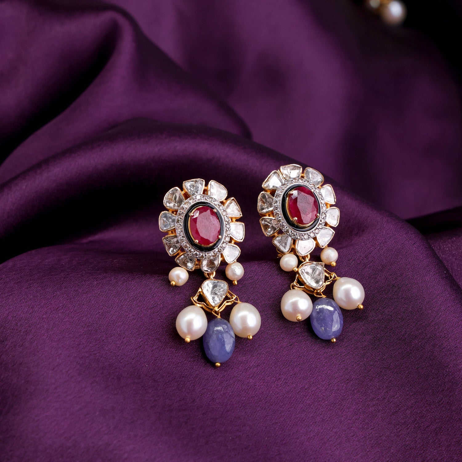 Varsha Polki And Diamond Long Earrings